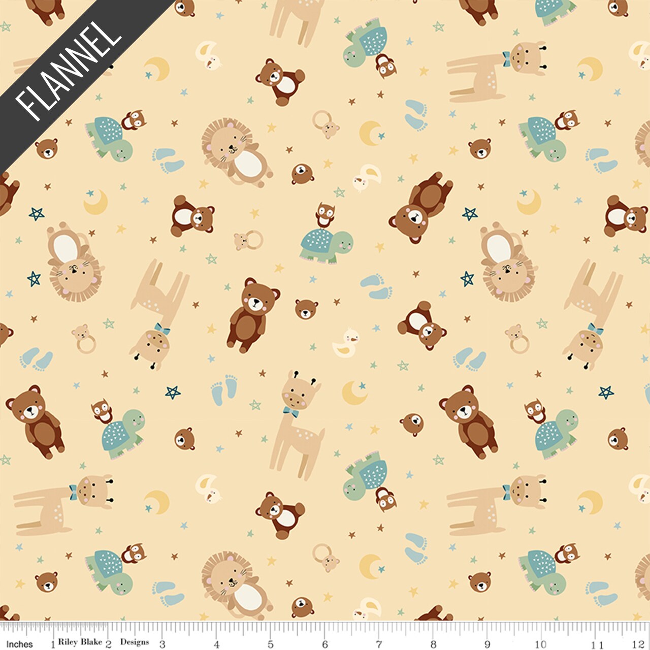Animal Toss Baby Boy Flannel in Yellow (f17500-yellow) | Designer Flannel | Riley Blake Designs | Riley Blake